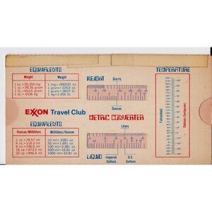 Vintage Exxon Travel Club Metric Converter Card 1970s Gas Station USA to Metric